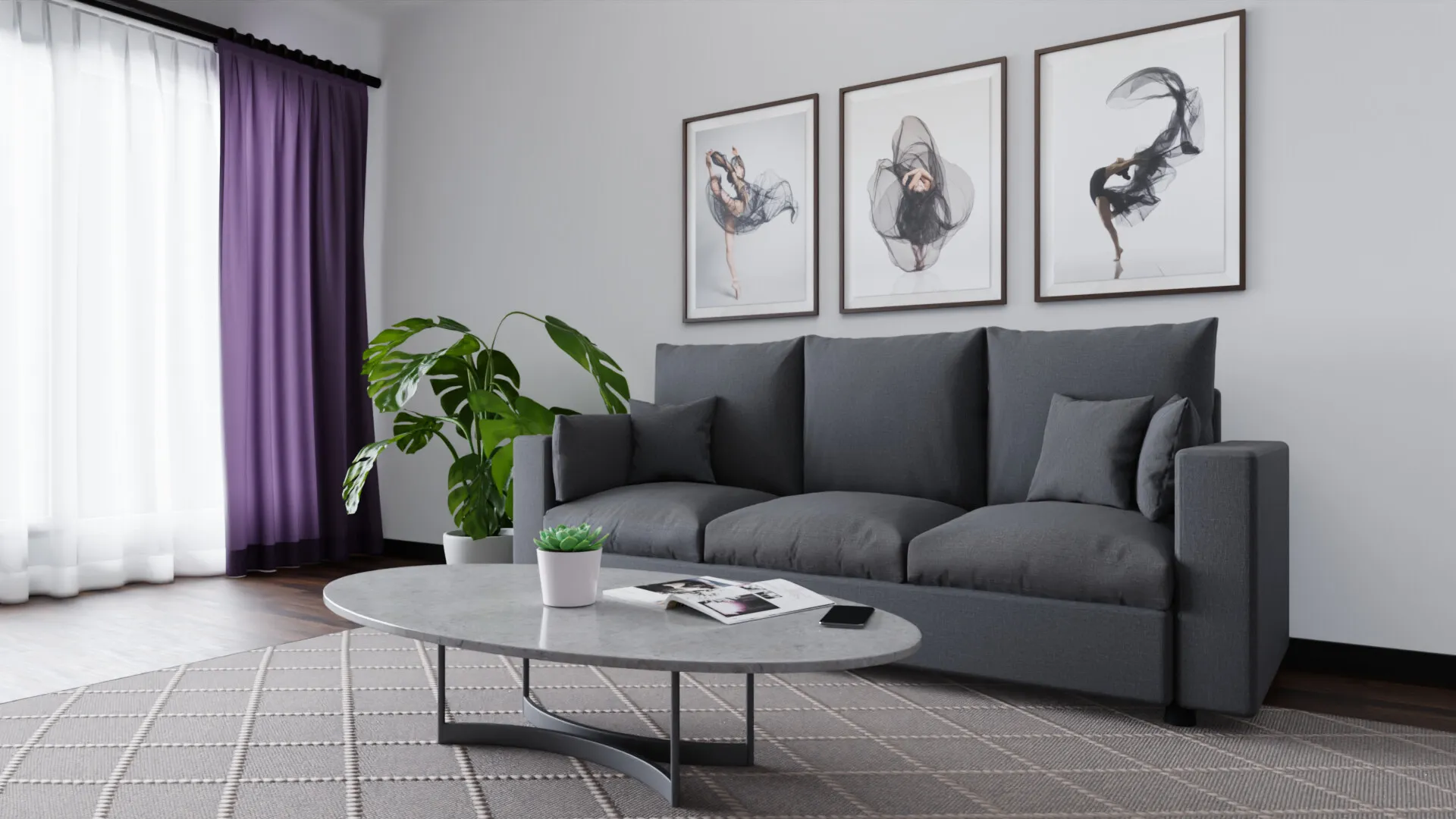 Photorealistic living room 3D visualization